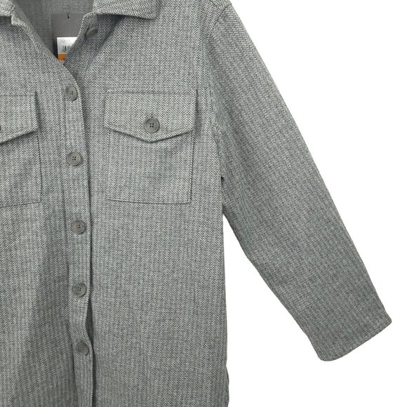 Jones New York Signature Button Front Jacket S Shacket Flap Pockets Gray Combo - Picture 11 of 15